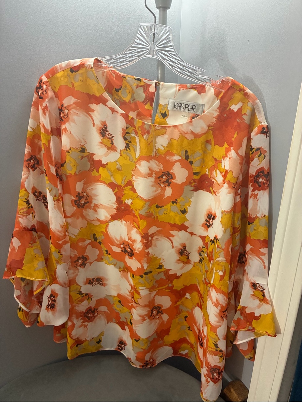 Kasper Women's Orange and Yellow Floral Blouse